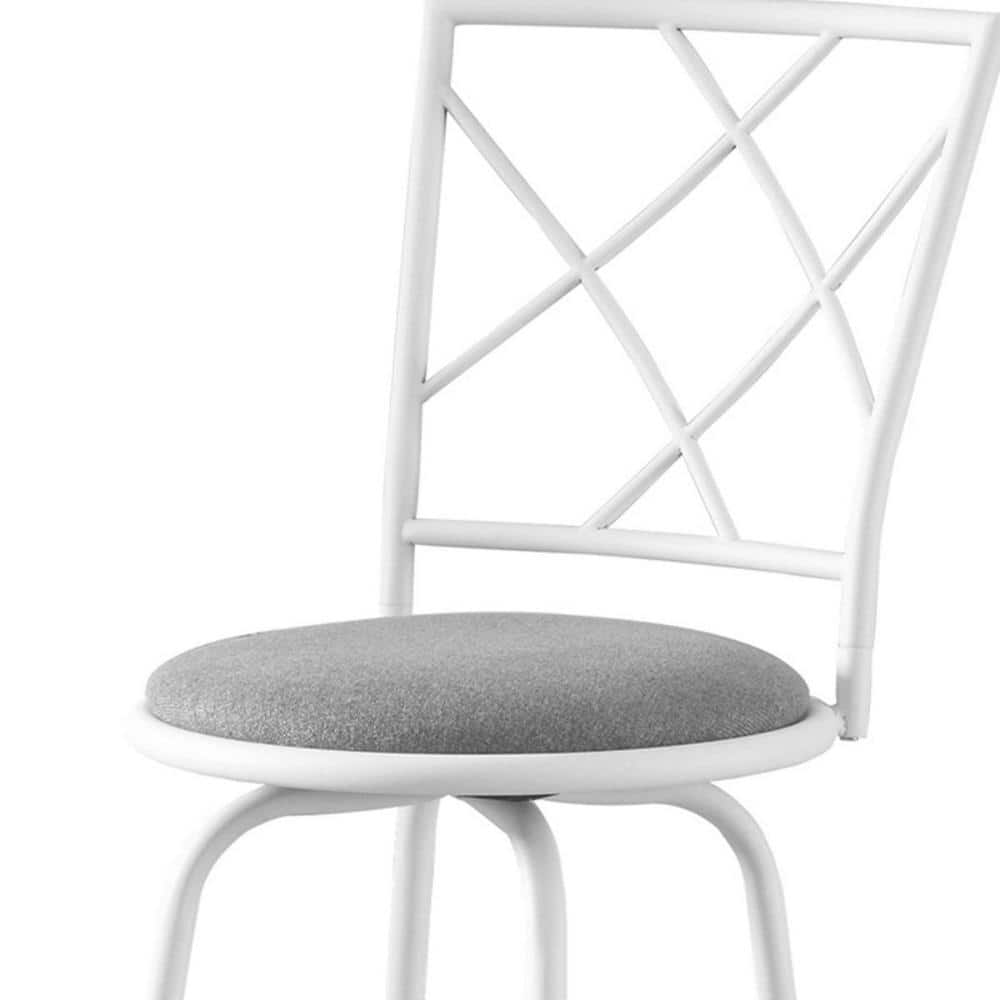 White and Gray Metal Swivel Bar Stools with Criss-Cross Back, Set of 2