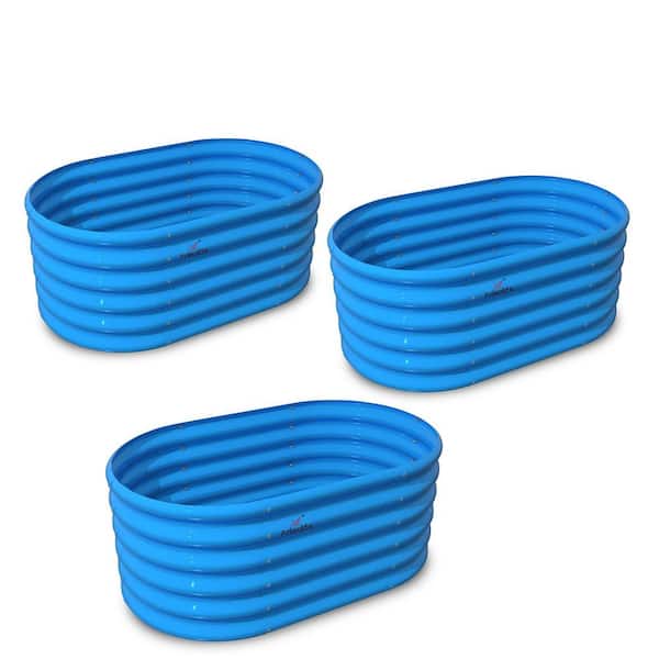 Sky Blue 40 x 24 x 18 in. Galvanized Steel Oval Outdoor Raised Garden Beds, Eco-Safe Metal Kids Planter Box (3-Pack)