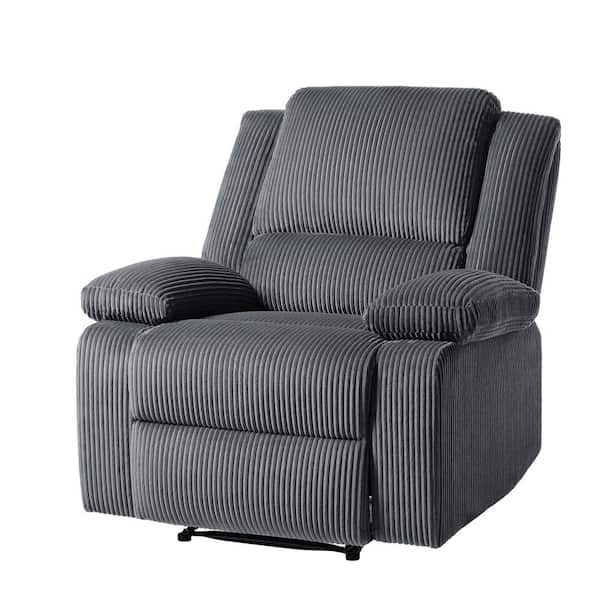 Luxurious Dark Gray Corduroy Fabric Upholstered Manual Recliner with Adjustable Backrest and Footrests (Set of 1)