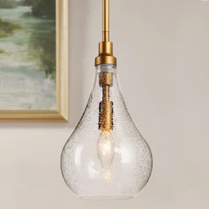 Modern Island Pendant Light, Iros 1-Light Brass Gold Teardrop Chandelier Pendant Light with Seeded Glass Shade