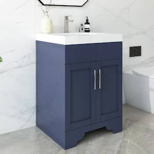 Agnea 24 in. W x 21 in. D x 35 in. H Single Sink Freestanding Bath Vanity in Marine Blue with White Quartz Top