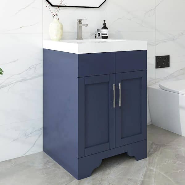 Agnea 24 in. W x 21 in. D x 35 in. H Single Sink Freestanding Bath Vanity in Marine Blue with White Quartz Top