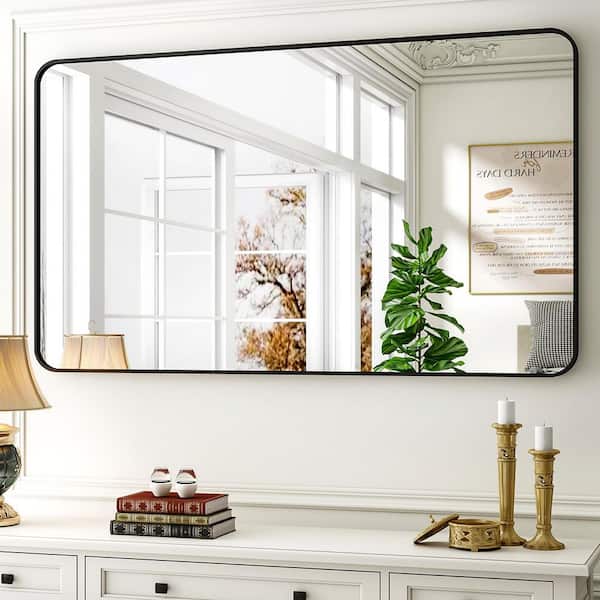 30 in. W x 48 in. H Rectangular Black Aluminum Alloy Framed Bathroom Wall Mirror