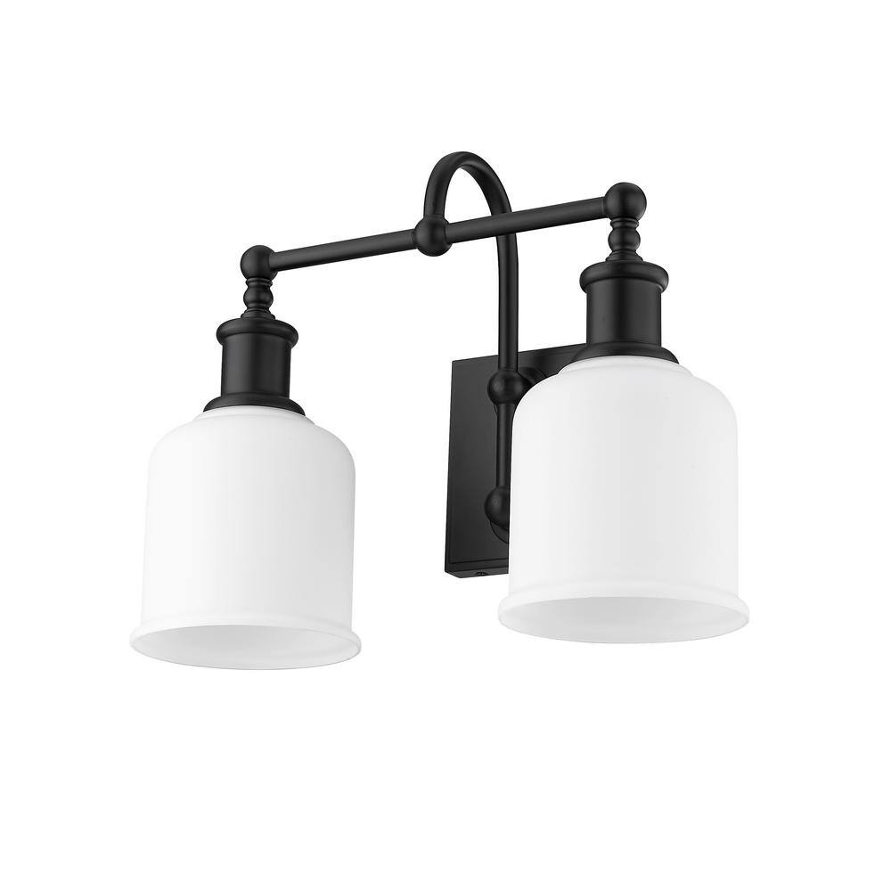 Bryant Matte Black and Opal Glass 2-Light Vanity Sconce