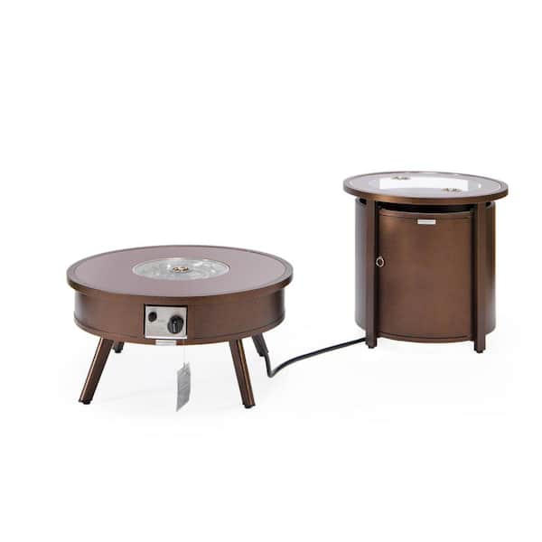 Leisuremod Walbrooke Patio Round Fire Pit and Tank Holder (Brown)