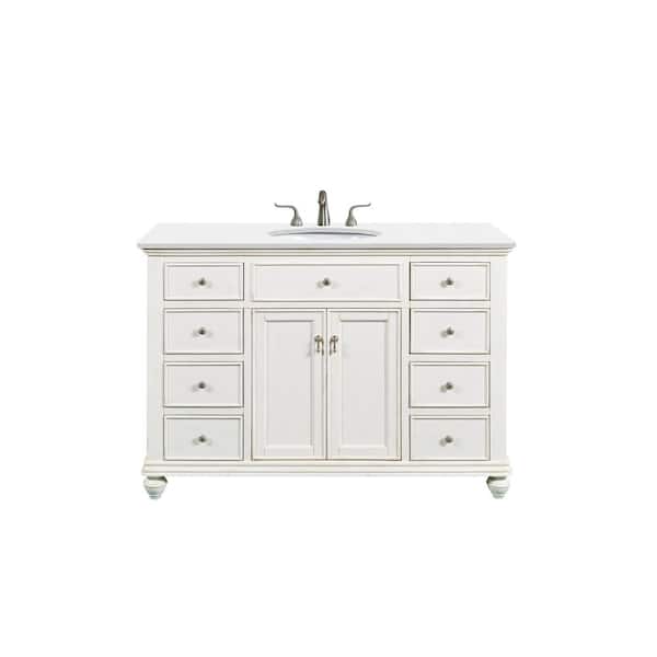 Unbranded Simply Living 48 in. W x 21 in. D x 35 in. H Bath Vanity in Antique White with Ivory White Engineered Marble