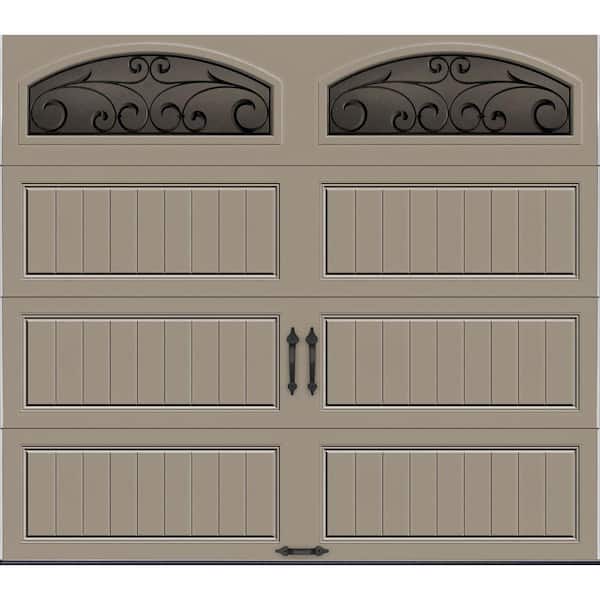 Clopay Gallery Steel Long Panel 8 ft x 7 ft Insulated 18.4 R-Value  Sandtone Garage Door with Decorative Windows