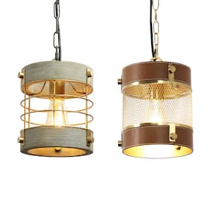7 in. 1-Light Vintage Industrial Gold/Bule Gray Lantern Pendant Light Fixture for Kitchen Island (Buy One Get One Free)