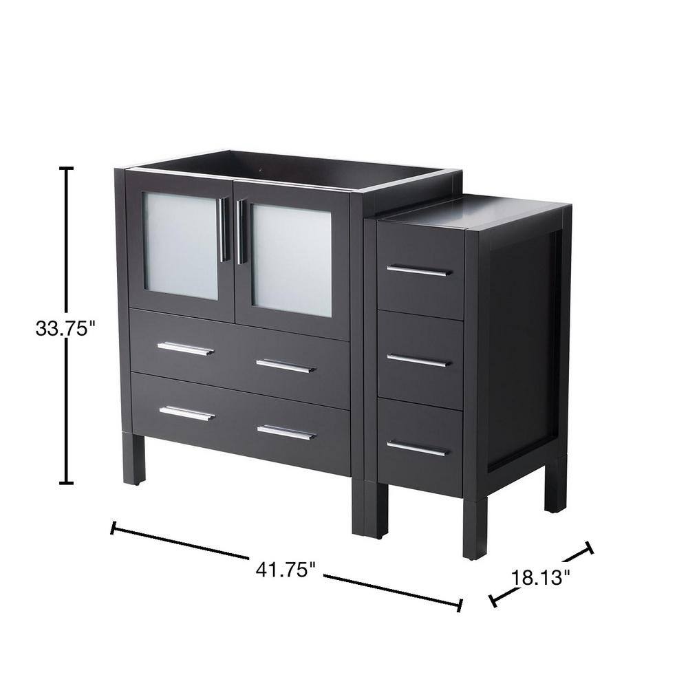 Espresso Engineered Wood 42" Freestanding Vanity Base with Frosted Glass Doors