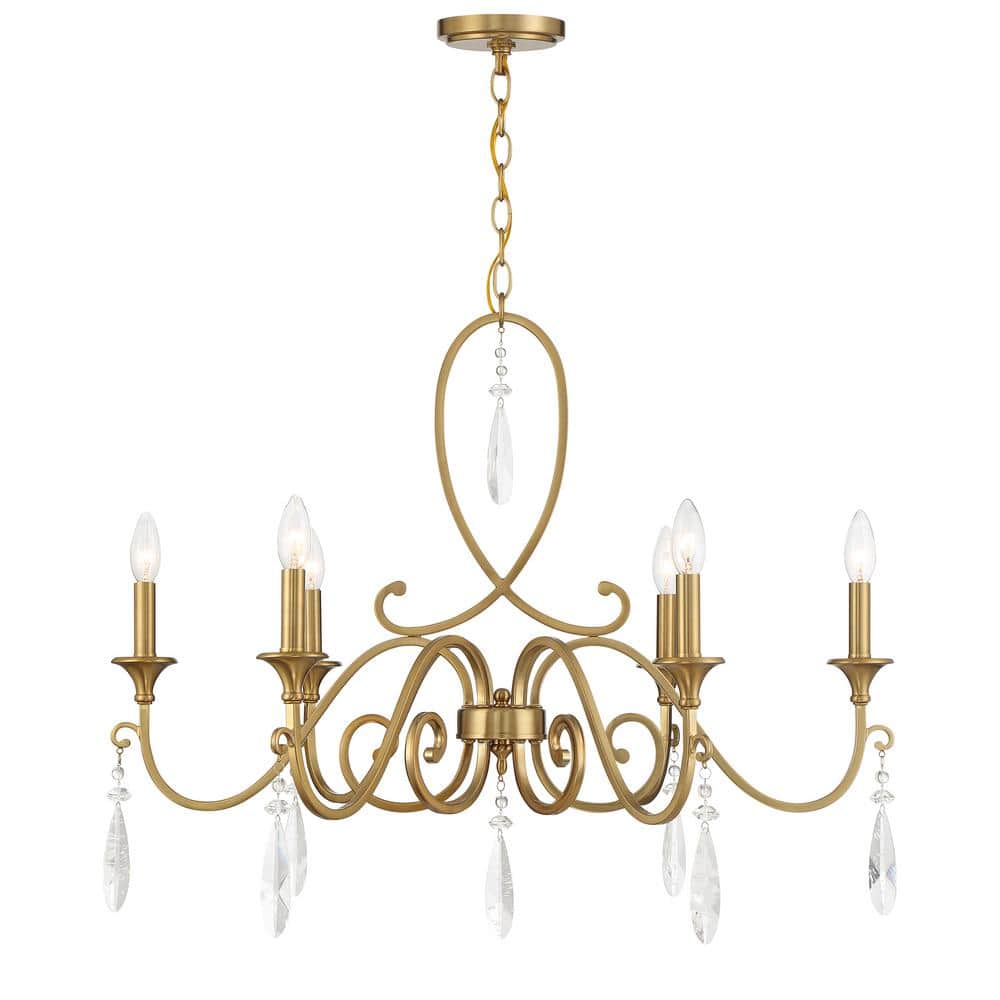 Fairchild Warm Brass 6-Light Chandelier with Crystal Drops