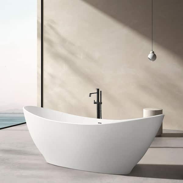 67 in. x 31.5 in. Contemporary Solid Surface Soaking Bath Tub Stone Resin Freestanding Bathtub in Glossy White