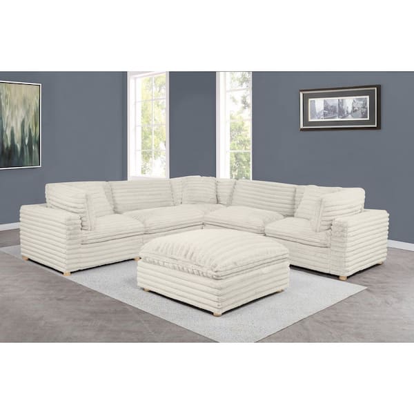 Adri 120 in. W Straight Arm 6-Piece Corduroy Fabric Modular Sectional Sofa in Beige Color