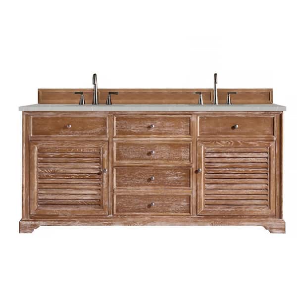 James Martin Vanities Savannah 72 in. W x 23.5 in. D x 34.3 in. H Double Bath in Driftwood with Serena Quartz Top