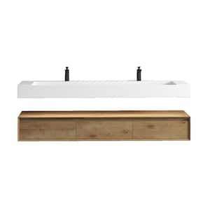 Alysa 71 in. W. x 20 in. D x 23 in. H Double Sink Floating Bath Vanity in White Oak with White Acrylic Top