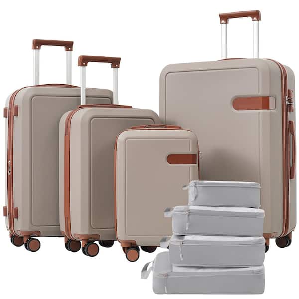 4-Piece Khaki Expandable ABS Hardshell Spinner 16 in. 20 in. 24 in. 28 in. Luggage Set with 4 Packing Cubes, TSA Lock
