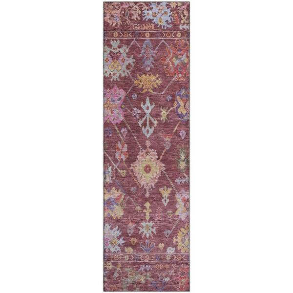 Mayfield Premium Machine Washable Abstract AMF2234 Burgundy 2 ft. x 7 ft. Runner Rug