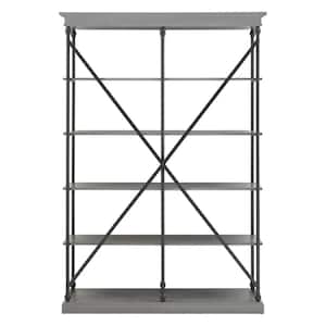 84 in. Grey Cornice Double Shelving Bookcase