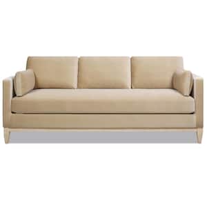 Knox 84 in. Pillow Arm Modern Farmhouse Performance Velvet Living Room Sofa Couch in Fawn Brown