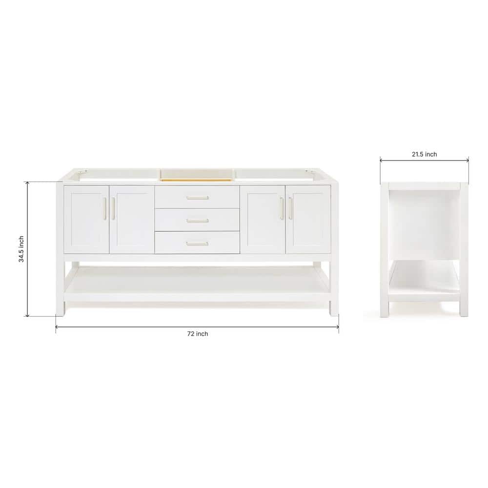 Magnolia 72" White Solid Wood Double Freestanding Vanity Cabinet