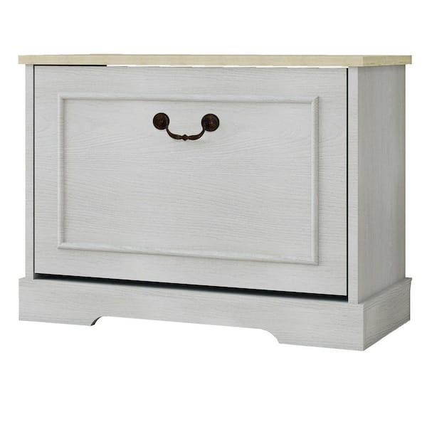 17.71 in. H x 23.62 in. W Antique White Shoe Cabinet with 1 Flip Drawer and Adjustable Shelf
