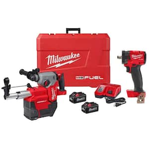 M18 FUEL 18V Lith-Ion Brushless 1 in. Cordless SDS-Plus Rotary Hammer w/2 Batteries & M18 FUEL 1/2 in. Impact Wrench