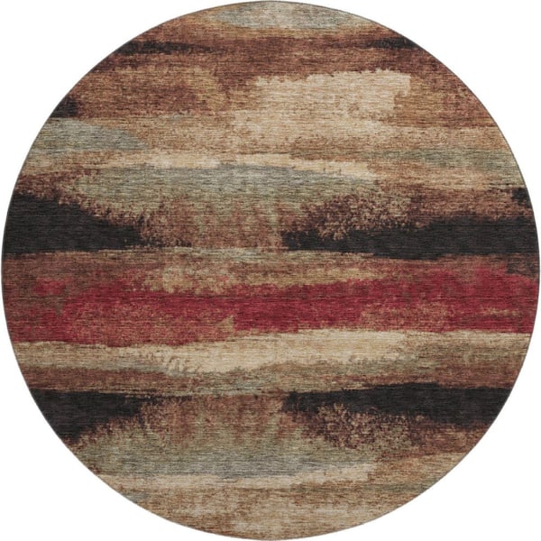 Mayfield Premium Machine Washable Abstract AMF942 Mocha 8 ft. x 8 ft. Round Rug