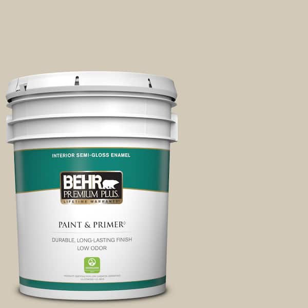 BEHR PREMIUM PLUS 5 gal. #N330-3 Unmarked Trail Semi-Gloss Enamel Low Odor Interior Paint & Primer