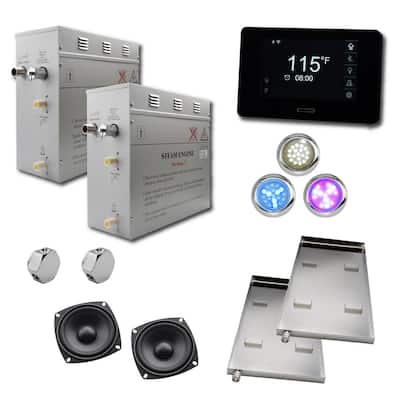 Superior SMART 18kW Self-Draining Steam Bath Generator Kit, Wi-Fi Keypad in Black, Chrome Steam Outlet and 2 Speakers