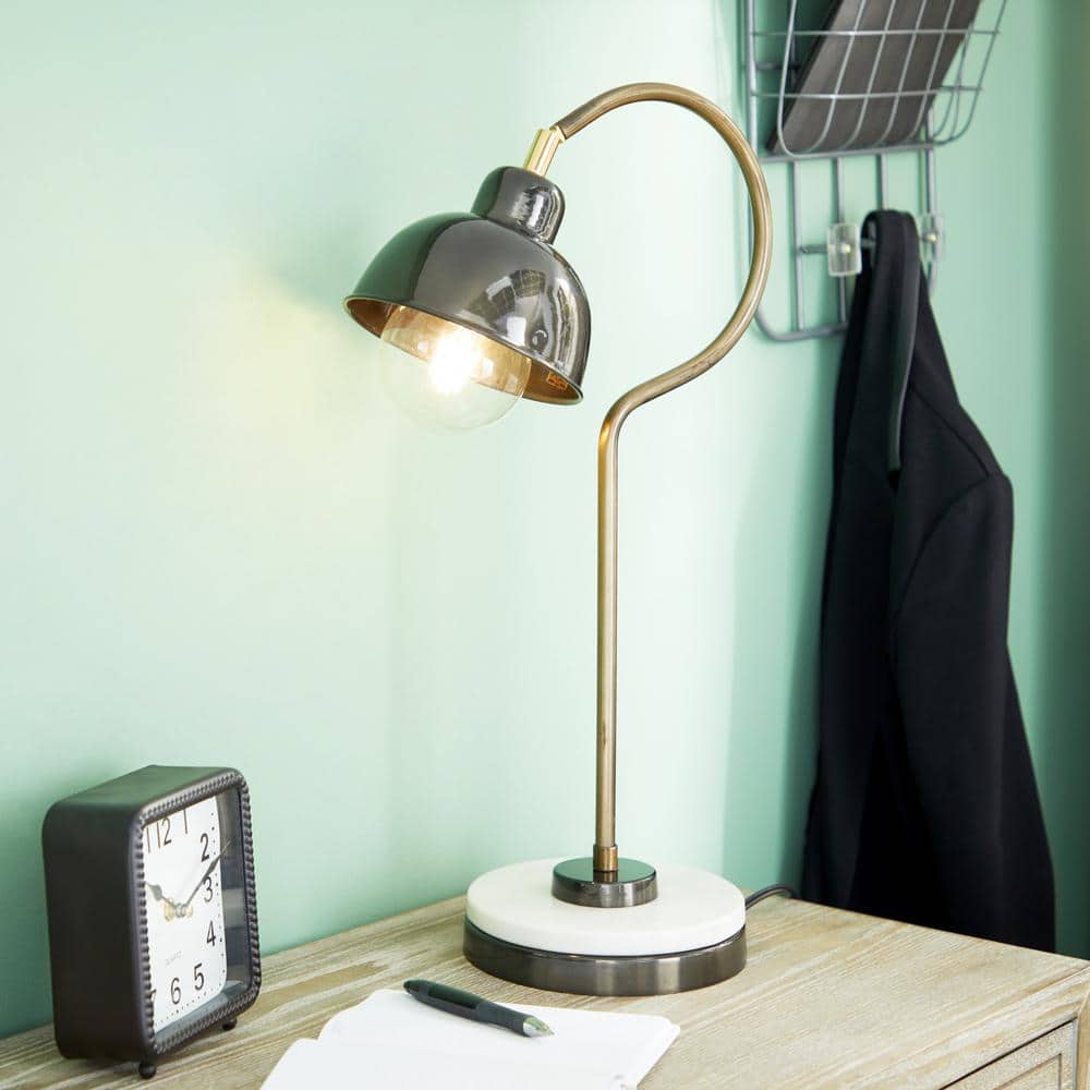 22" Black Metal Desk Lamp with Brass Accent