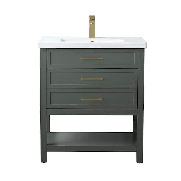 Arlo 30 in. W x 18 in. D x 34 in. H Bath Vanity in Vintage Green with Ceramic Vanity Top in White Top with White Sink