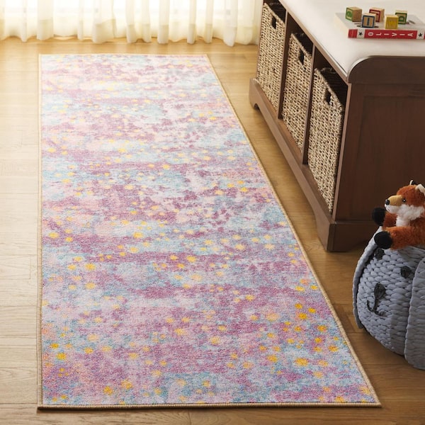 Kids Playhouse 2 ft. x 6 ft. Purple/Light Blue Starry Marle Runner Rug