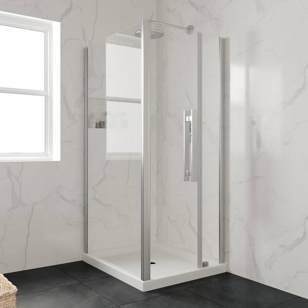 38 in. L x 32 in. W Alcove or Corner Shower Pan Base Square with Center Drain, White Acrylic, Reversible Design