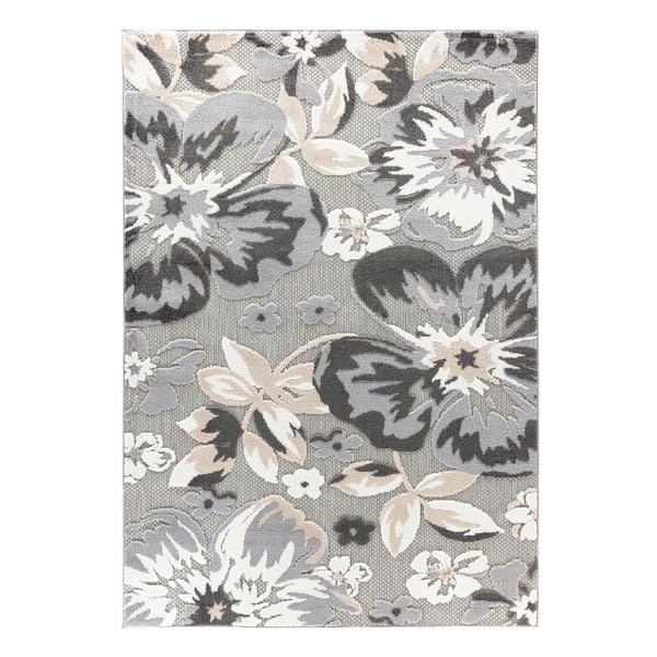 Bergamo Contemporary Floral Gray 12 ft. x 15 ft. Area Rug