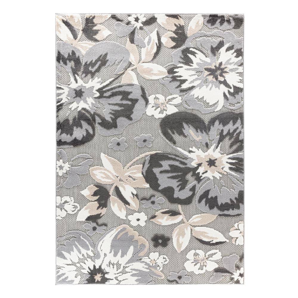 Veranda Gray Floral Leaf Waterproof Plastic Outdoor Area Rug