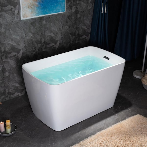 Cube 48 in. x 27.5 in. Acrylic Flat Bottom Soaking Bathtub with Reversible Drain in White with Brushed Gold
