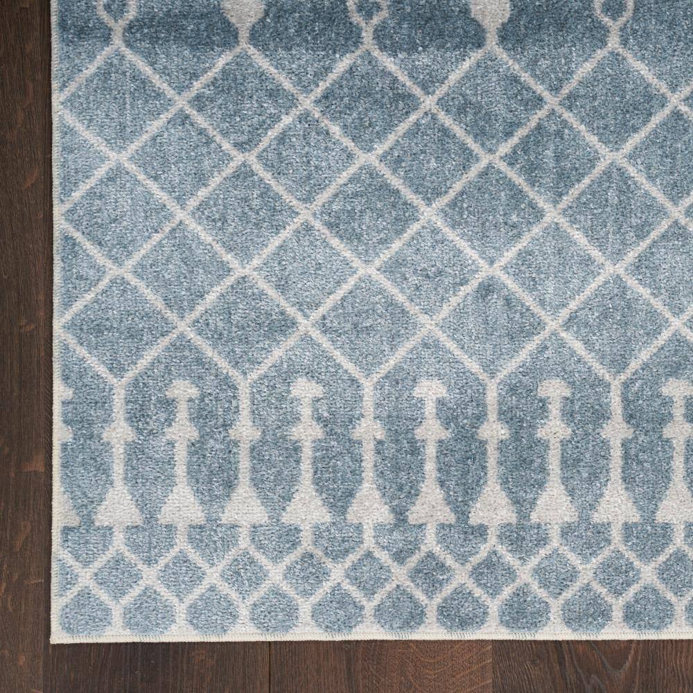 Astra Blue and Ivory Synthetic Trellis Runner Rug
