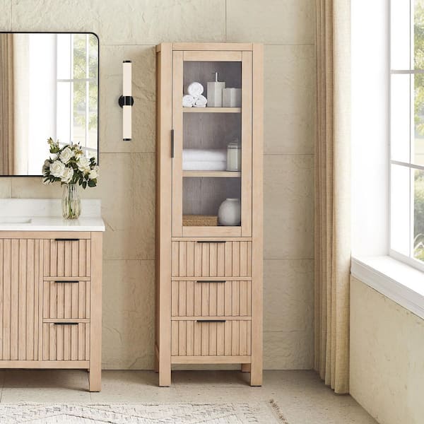 Shenzhen 21.7 in.W x 16 in.D x 72 in.H Aged Natural Oak Linen Cabinet