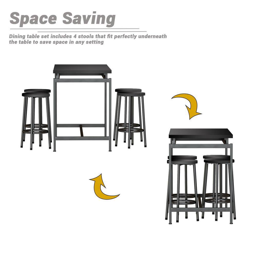Infographic showing the space-saving capability of the dining set.