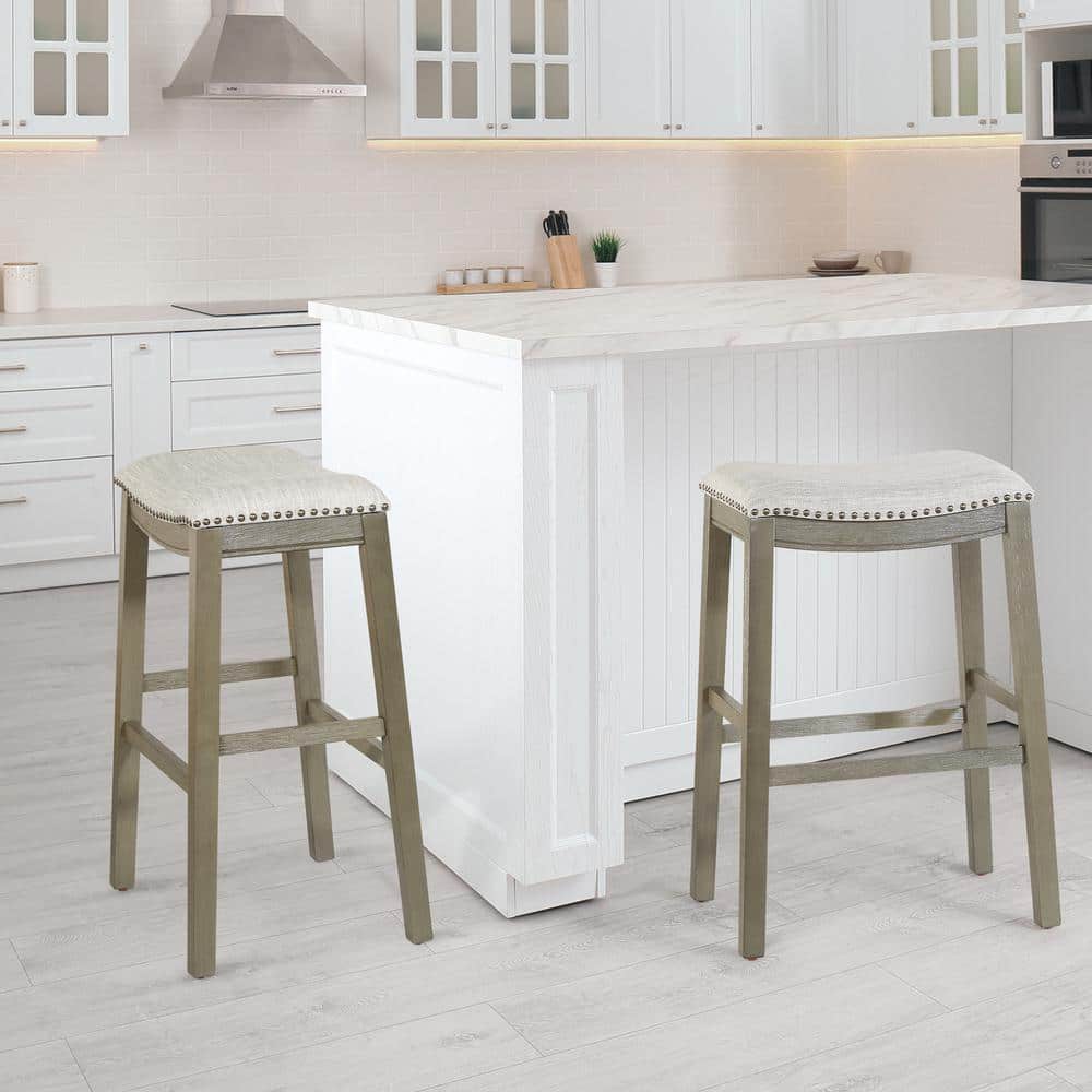 Gray Adjustable Backless Saddle Style Wood and Metal Bar Stool