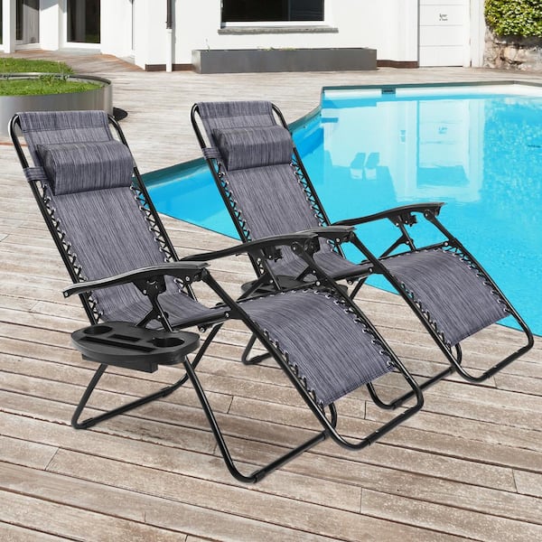 Outdoor 2 Pieces Metal Zero Gravity Folding Lawn Lounge Chair, Gray