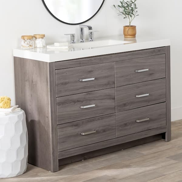 Woodbrook 49 in. W x 19 in. D Vanity in White Washed Oak with Cultured Marble Vanity Top in White with White Sink Woodbrook 49 in. W x 19 in. D Vanity in White Washed Oak with Cultured Marble Vanity Top in White with White Sink