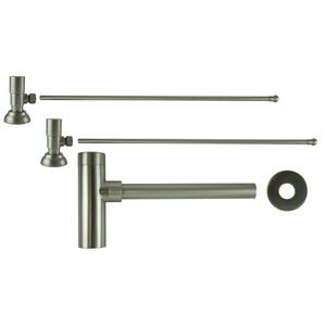 3/8 in. x 20 in. Brass Lavatory Supply Lines with Round Handle Shutoff Valves and Decorative Trap in Brushed Nickel