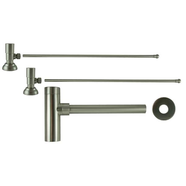 Barclay for Something Special 3/8 in. x 20 in. Brass Lavatory Supply Lines with Round Handle Shutoff Valves and Decorative Trap in Brushed Nickel