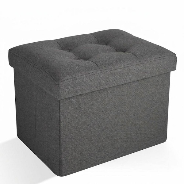 Linen Finish Upholstered Rectangular Foldable Storage Pouf Ottoman Bench with Hidden Storage Space for Home