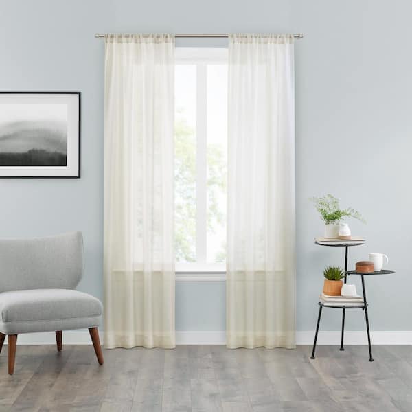 Vue Voile Linen Solid Polyester 37 in. W x 63 in. L Rod Pocket Sheer Curtain Panel