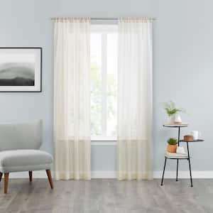 Snow Sheer Linen Textured Solid Polyester 37 in. W x 84 in. L Sheer Single Rod Pocket Curtain Panel