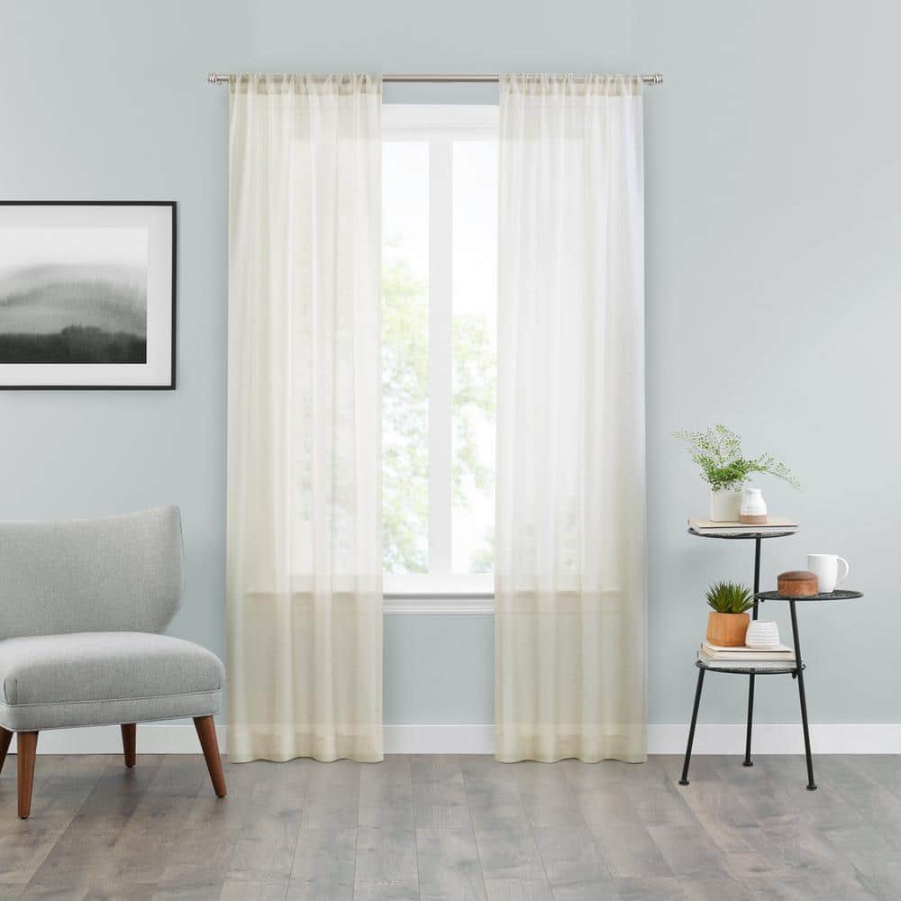 Linen Sheer Puddle Length Rod Pocket Curtain Panels