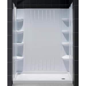 SlimLine 60 in. x 36 in. Shower Kit alcove Single Threshold Pan Base in White with Right Hand Drain and Back Walls