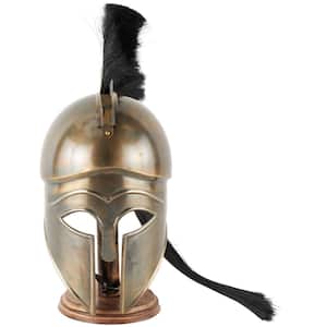 Gold Metal Replica Medieval Greek Spartan Helmet with Black Wood Stand and Plume