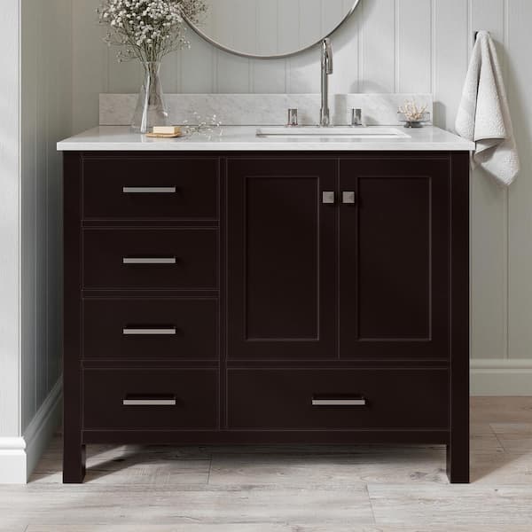 ARIEL Cambridge 43 in. W x 22 in. D x 35.25 in. H Vanity in Espresso with Marble Vanity Top in White with Basin